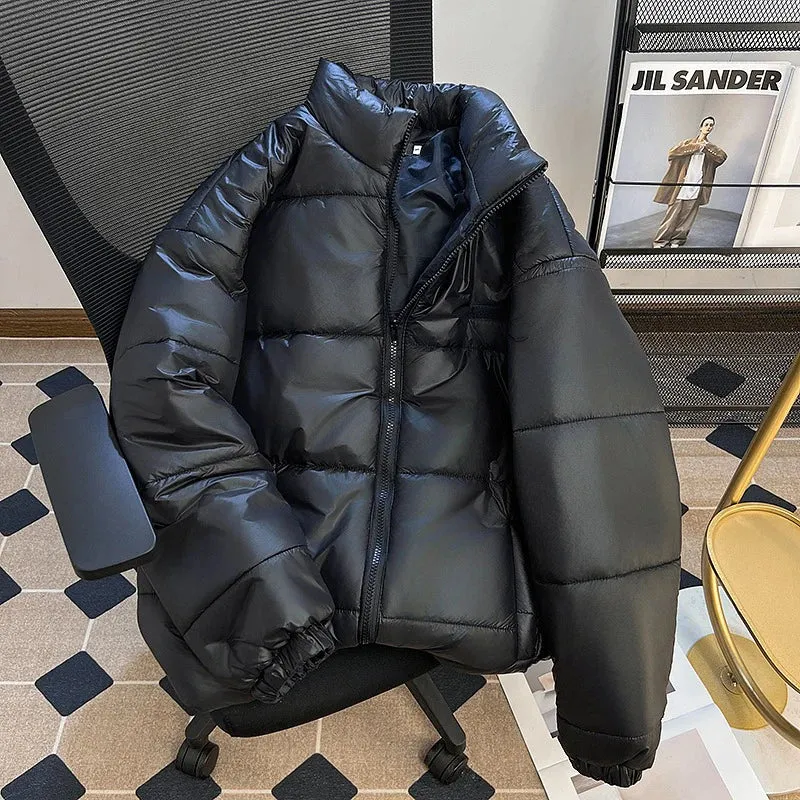 American Style Men's Thick Cotton Jackets Standing Collar Casual Solid Color Winter Versatile Male Padded Coats 9C9275