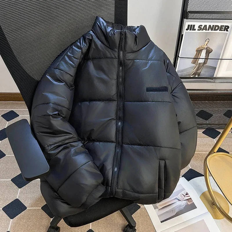 American Style Men's Thick Cotton Jackets Standing Collar Casual Solid Color Winter Versatile Male Padded Coats 9C9275