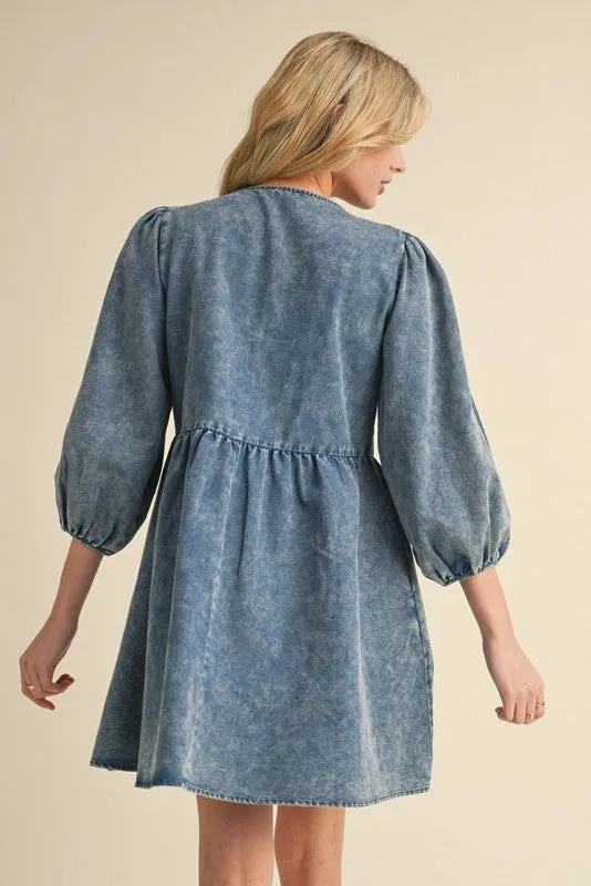Amy Bow Washed Denim Dress