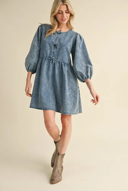 Amy Bow Washed Denim Dress