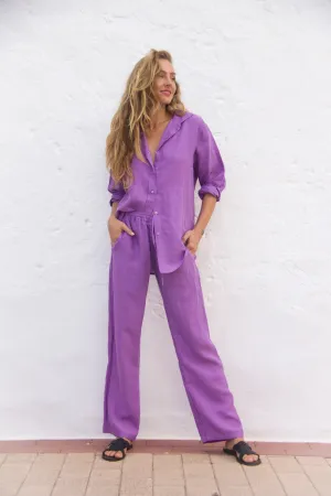 Belgium drawstringtrousers fine Belgium linen amethyst orchid