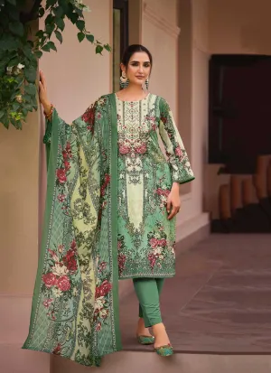 Belliza Cotton Pakistani Print Unstitched Women Salwar Suit Green