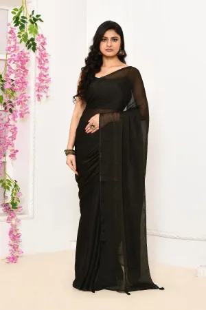 Black Plain Chiffon Tissue Saree