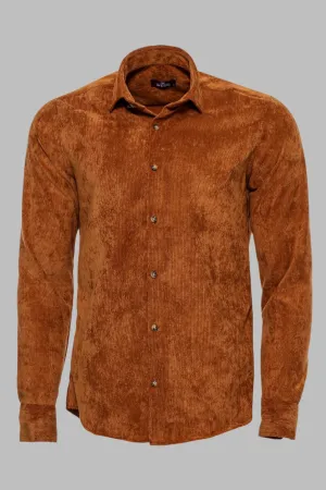Brown Long Sleeves Velvet Men's Shirt - Wessi