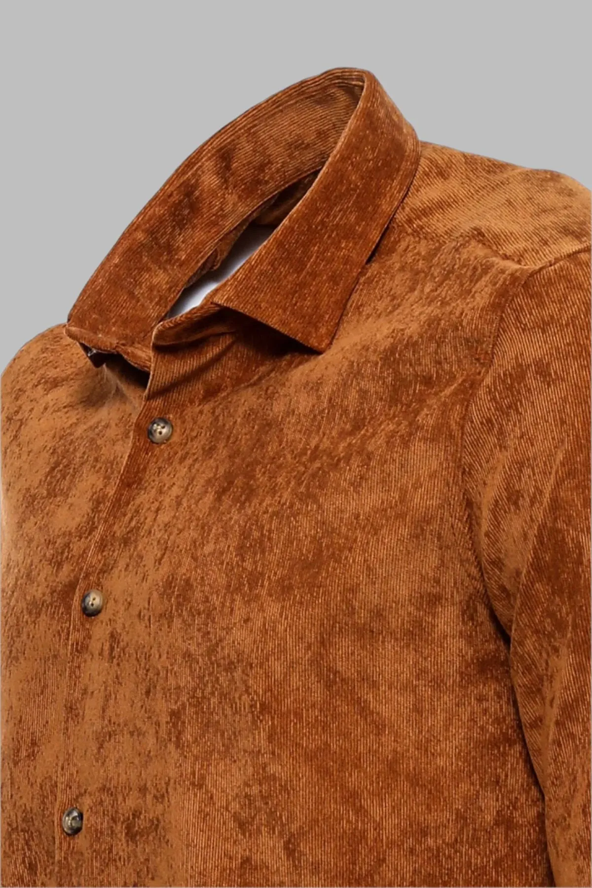 Brown Long Sleeves Velvet Men's Shirt - Wessi