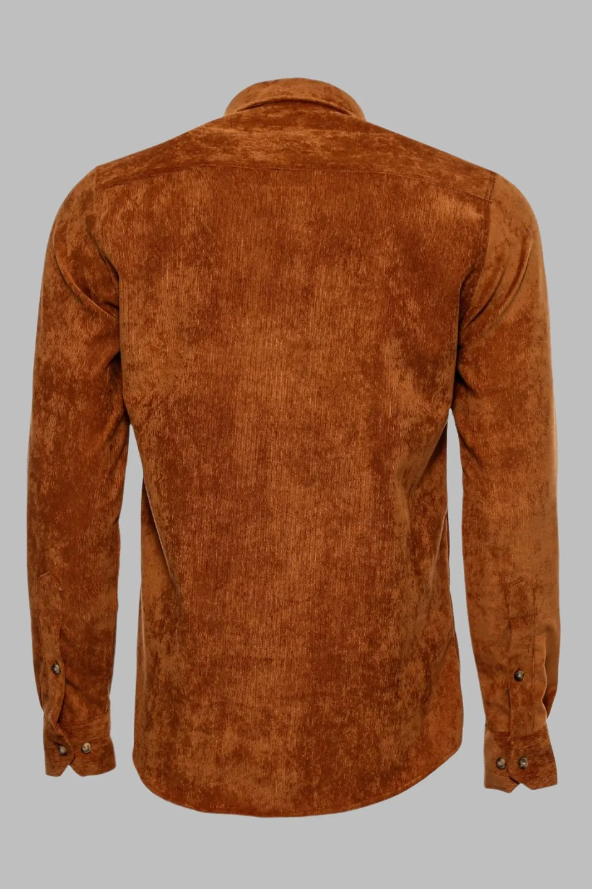 Brown Long Sleeves Velvet Men's Shirt - Wessi