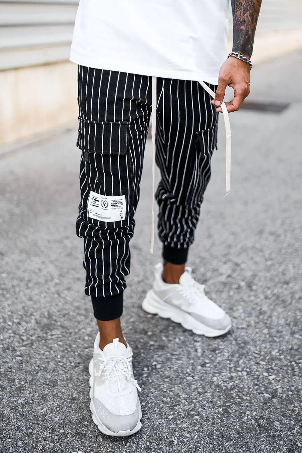 Cargo Utility Pants - Black Pinstripe