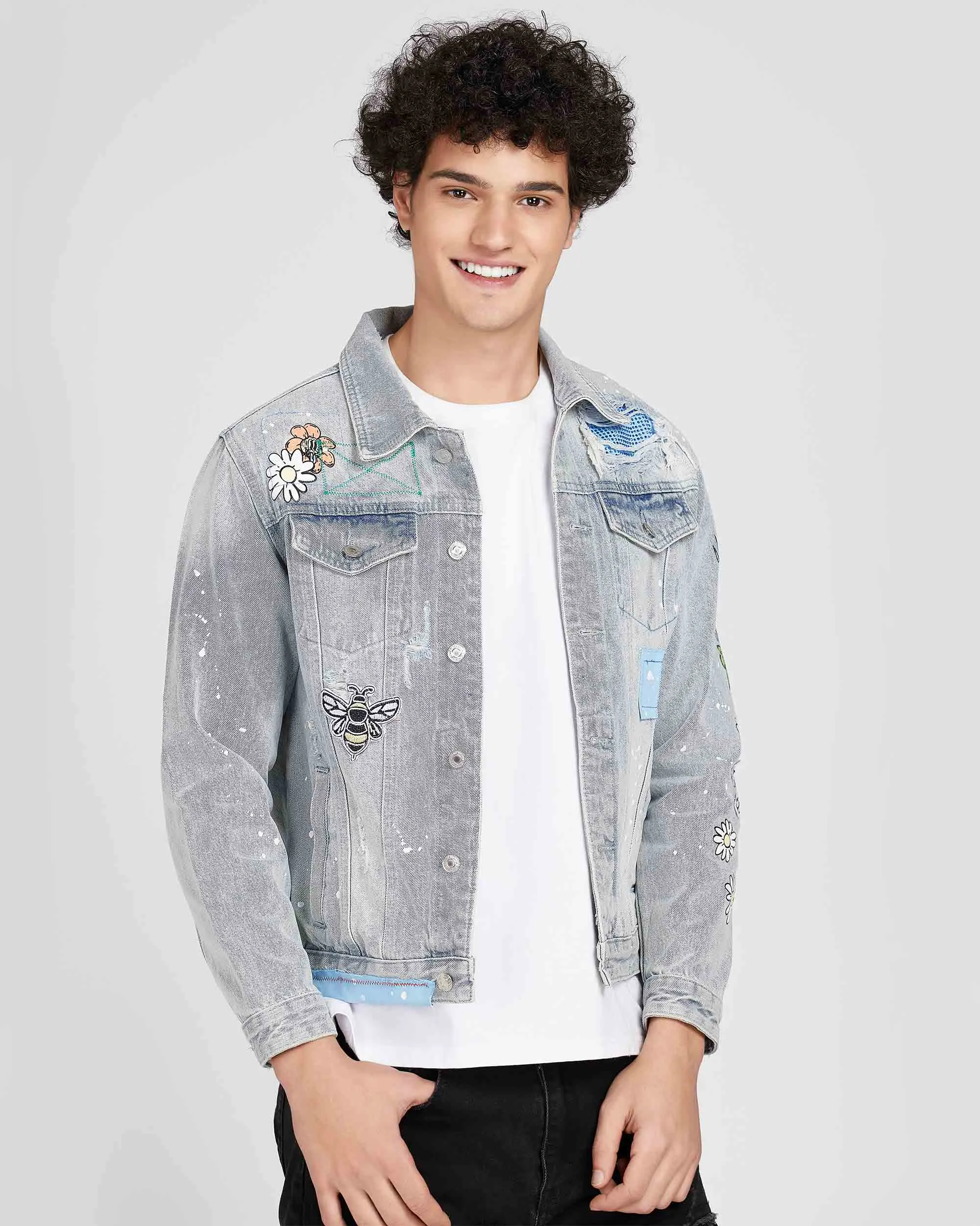 Casual and Versatile Blue Rip & Repair Denim Jacket-Mexico Local Delivery