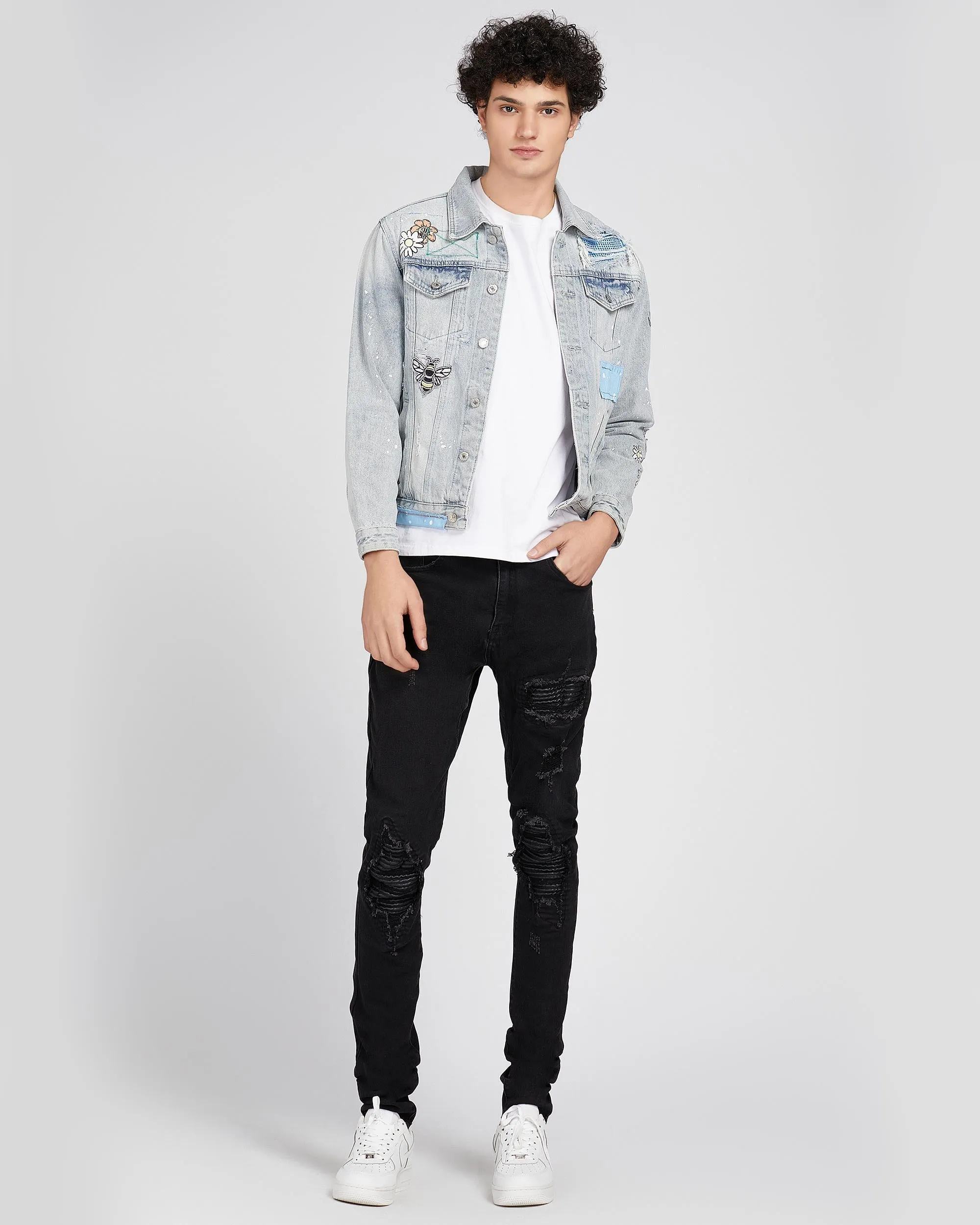 Casual and Versatile Blue Rip & Repair Denim Jacket-Mexico Local Delivery