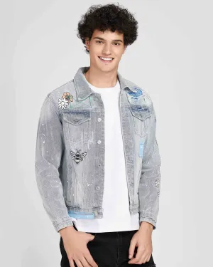 Casual and Versatile Blue Rip & Repair Denim Jacket-Mexico Local Delivery