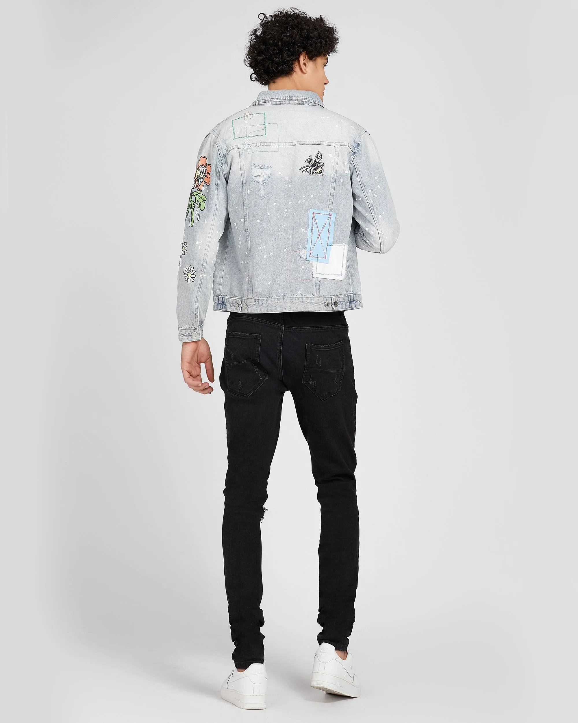 Casual and Versatile Blue Rip & Repair Denim Jacket-Mexico Local Delivery