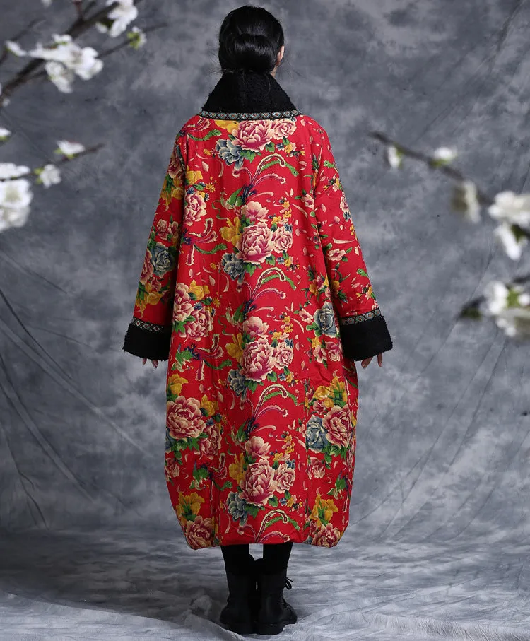 Casual embroidered floral V-neck winter long women's cotton dress