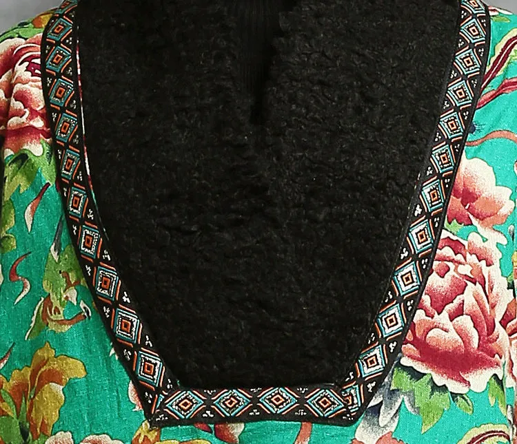 Casual embroidered floral V-neck winter long women's cotton dress