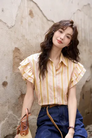 Casual Pink Stripe Blouses for Women