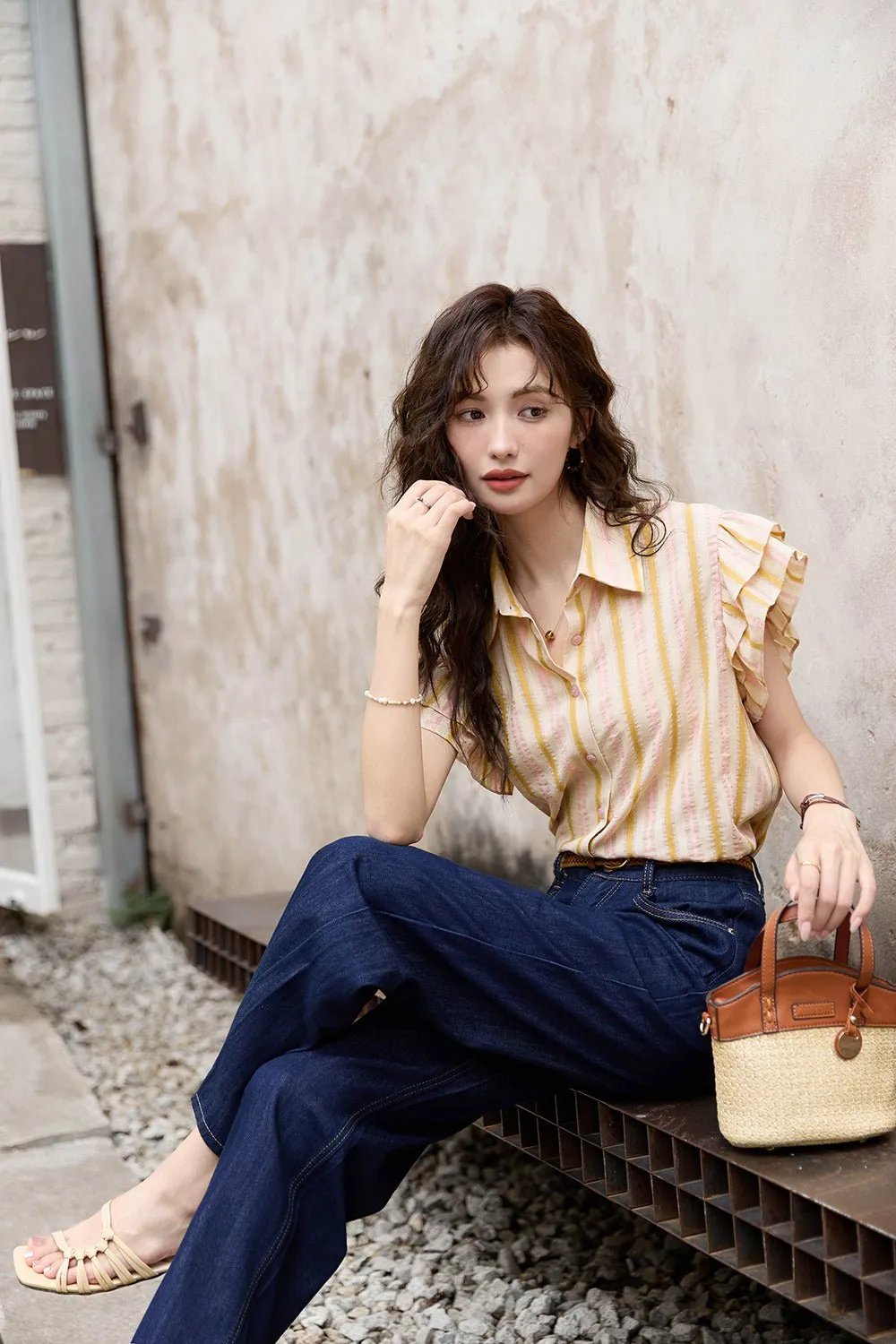 Casual Pink Stripe Blouses for Women