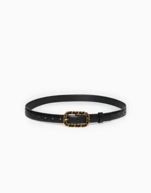 Chain-inspired Buckle Leather Belt
