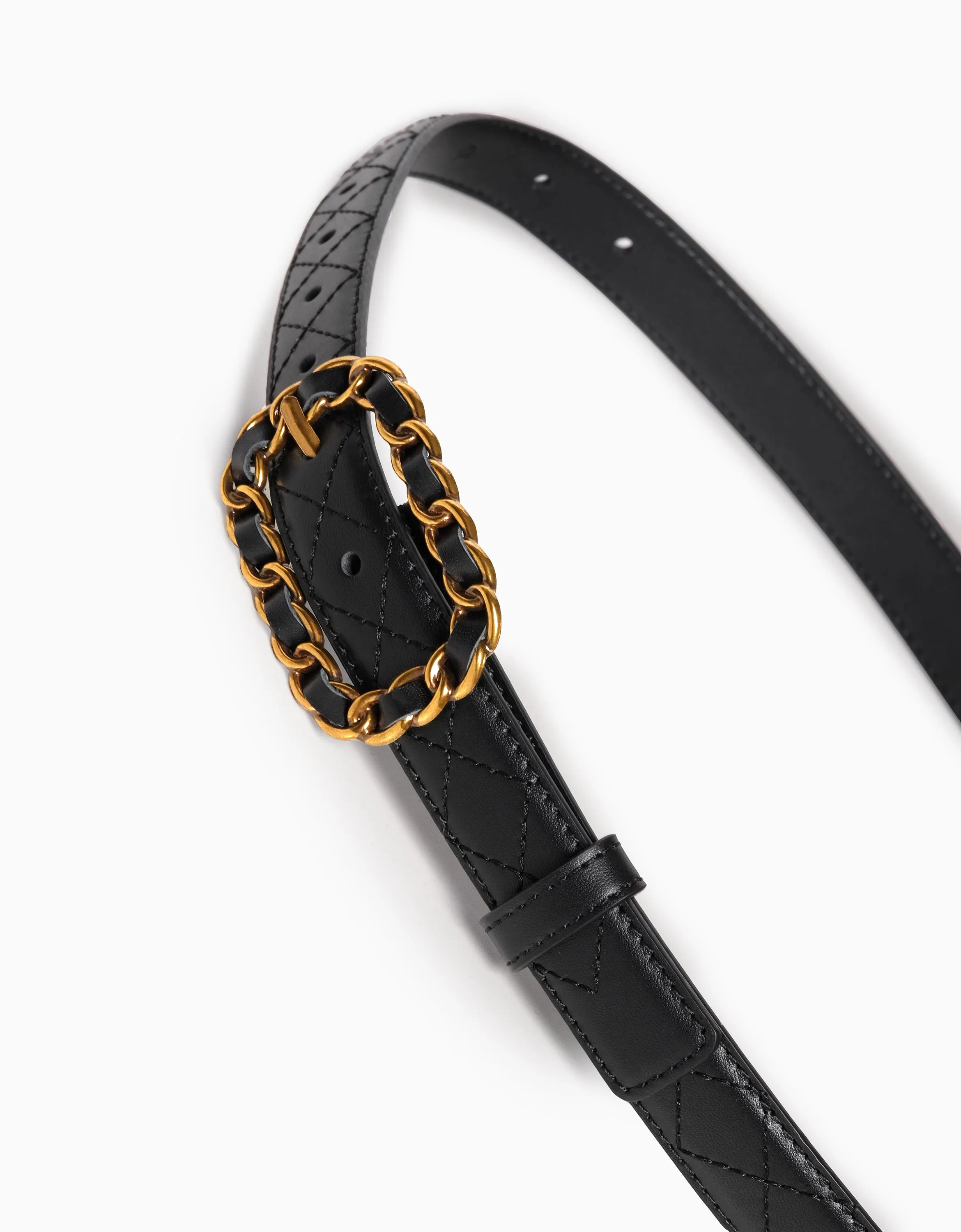 Chain-inspired Buckle Leather Belt