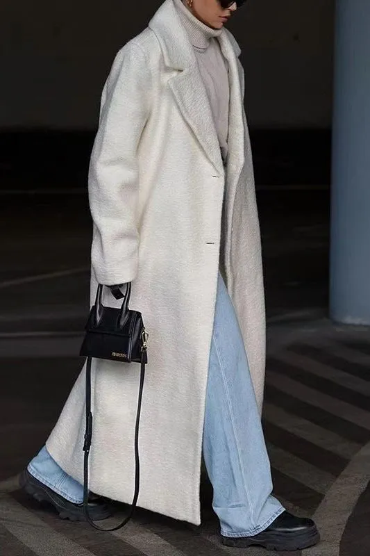 Elegant lapel plush long coat