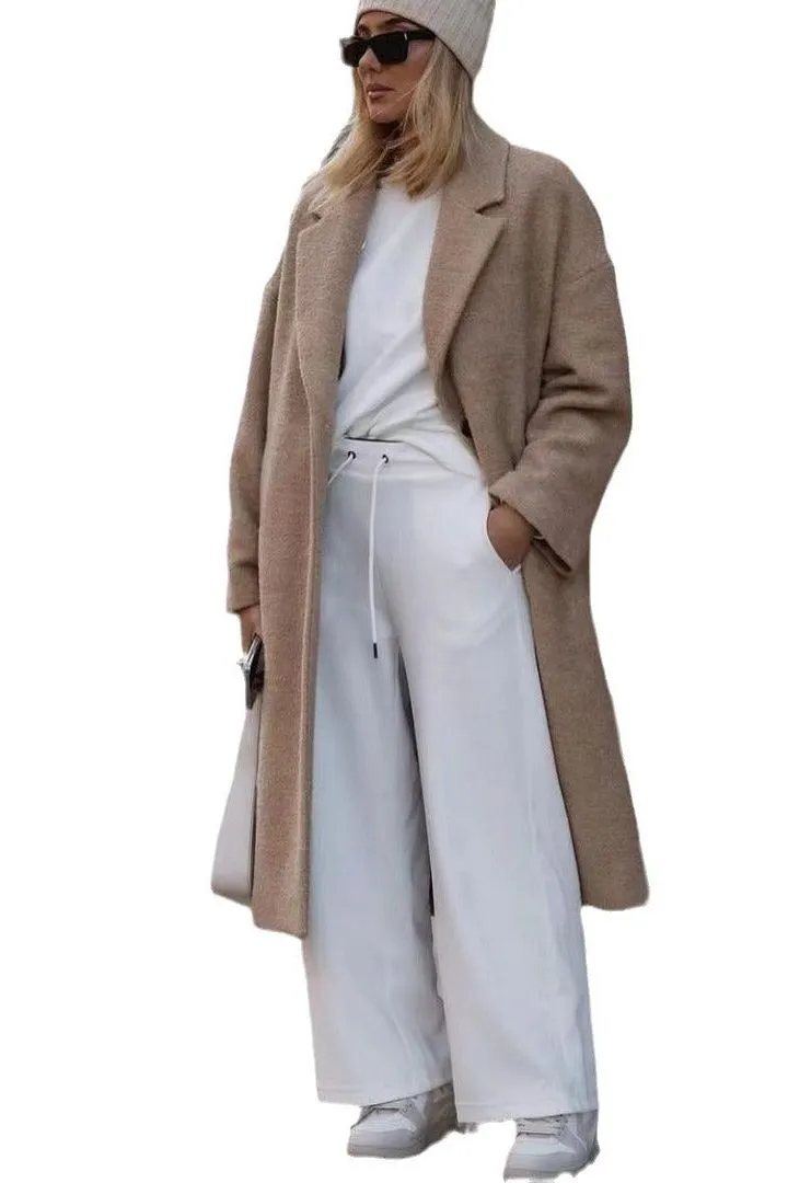 Elegant lapel plush long coat