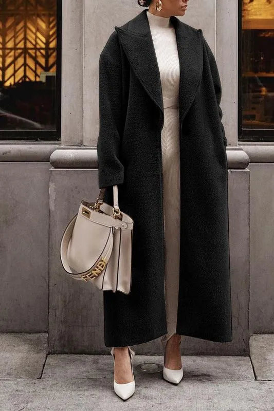 Elegant lapel plush long coat