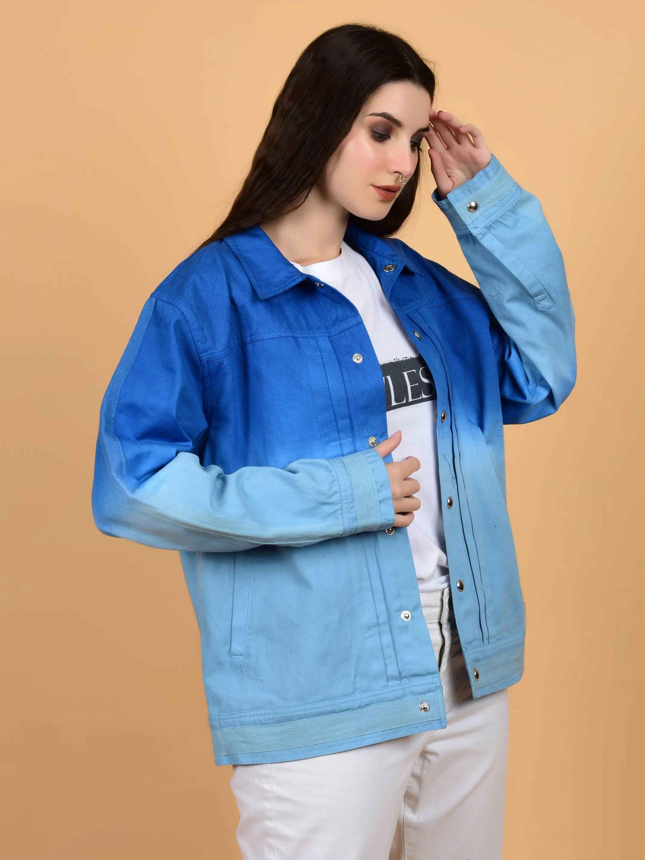 Flawless Blue & White Cotton Jacket for Women