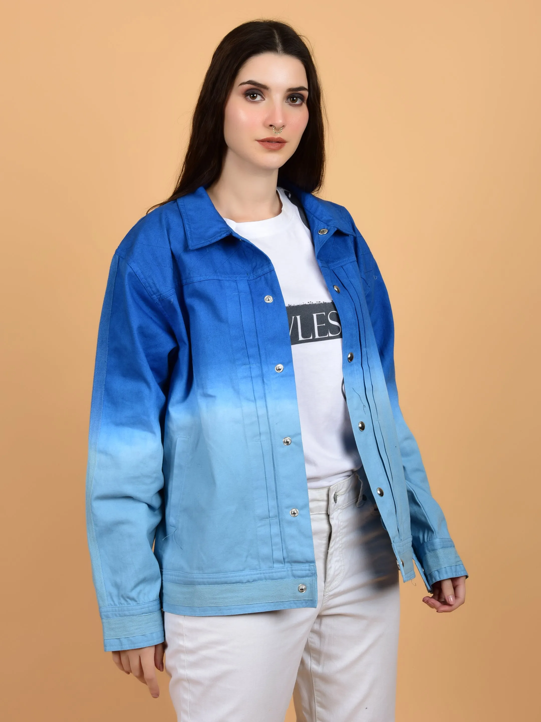 Flawless Blue & White Cotton Jacket for Women