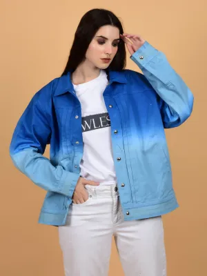 Flawless Blue & White Cotton Jacket for Women