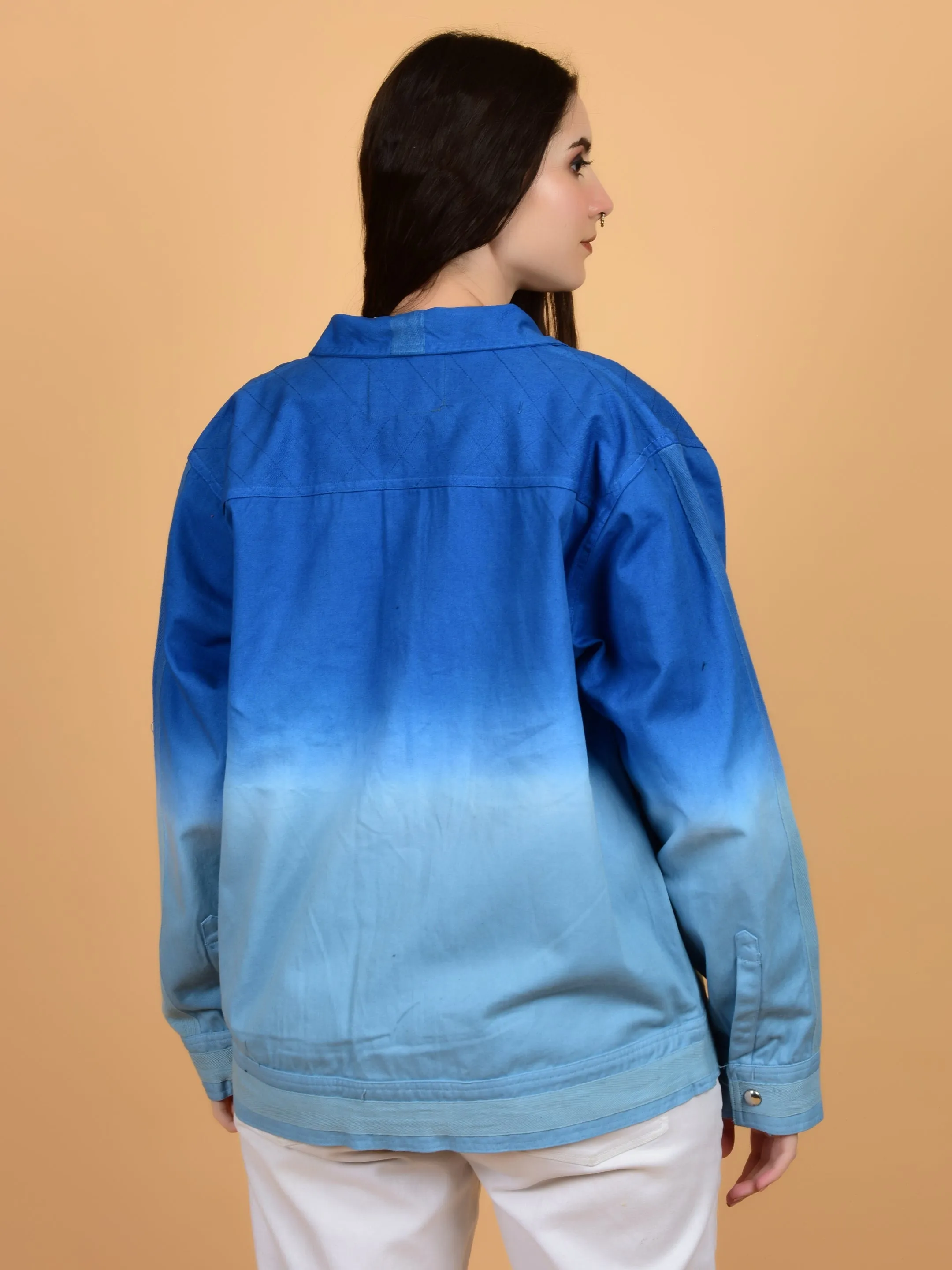 Flawless Blue & White Cotton Jacket for Women