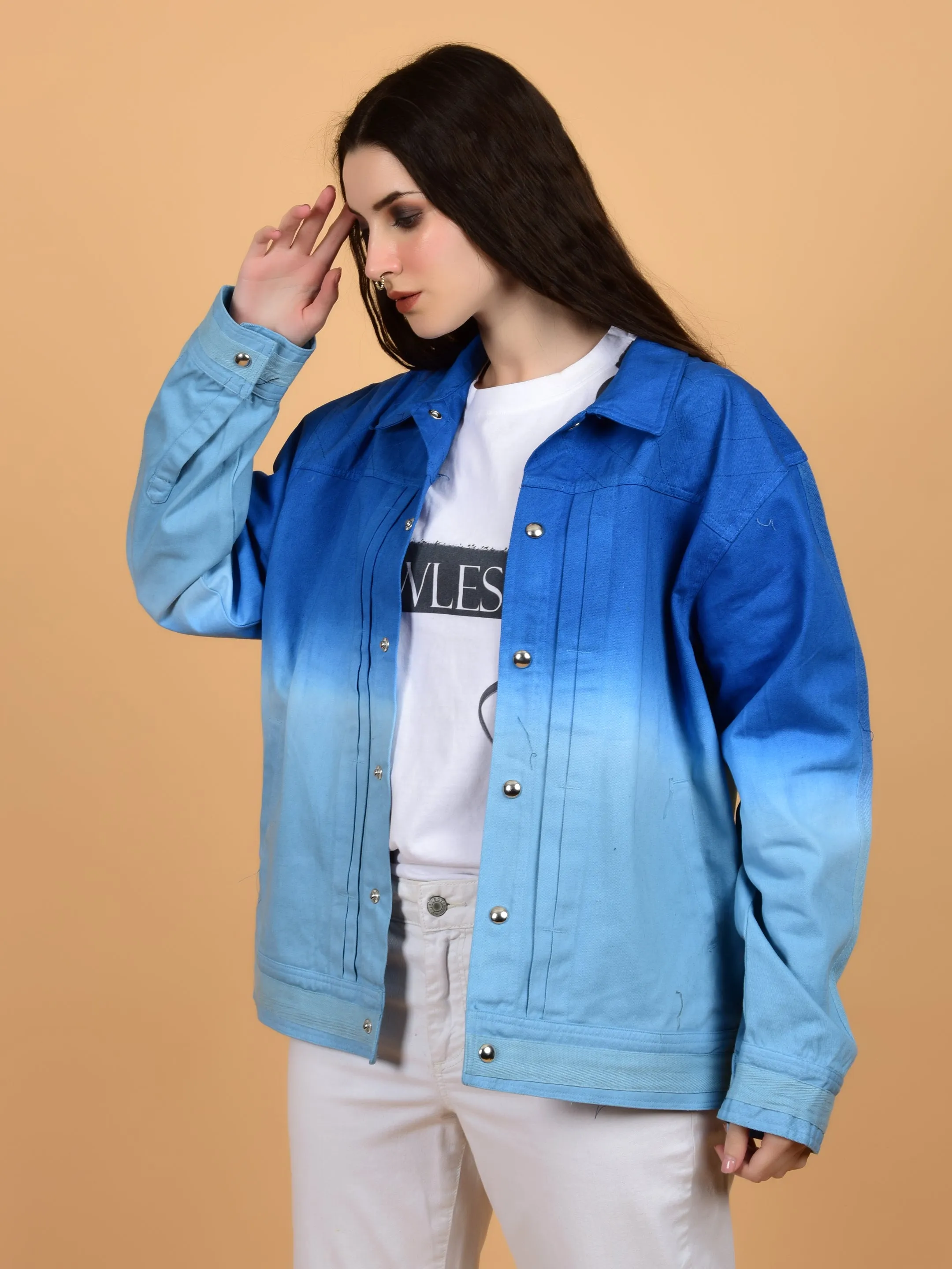 Flawless Blue & White Cotton Jacket for Women