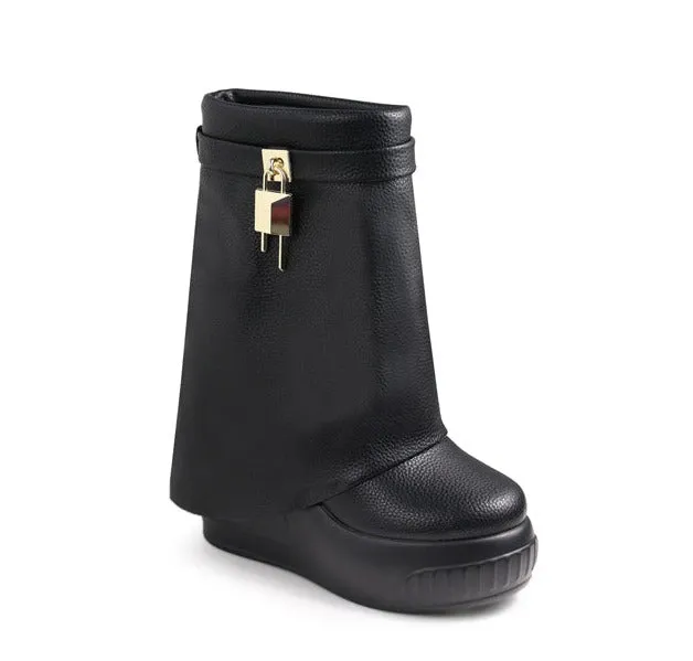 Fold Over Padlock Drapey Boot Sneakers Brook-1 Liliana