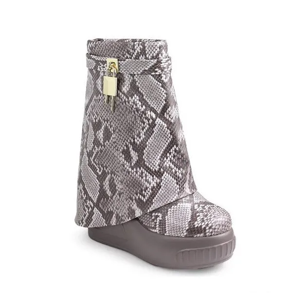 Fold Over Padlock Drapey Boot Sneakers Brook-1 Liliana