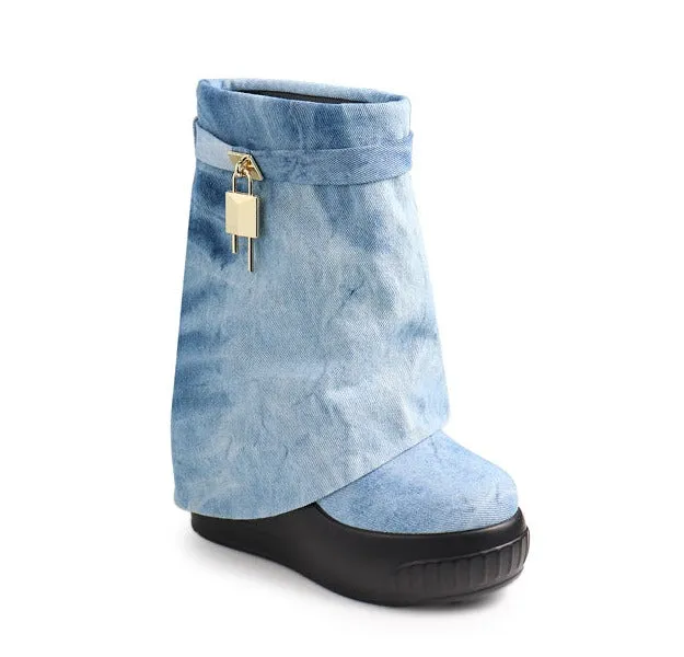 Fold Over Padlock Drapey Boot Sneakers Brook-1 Liliana
