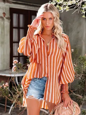 Georgette Collar Shirt Thin Medium Long Stripe Casual Long Sleeve Shirt