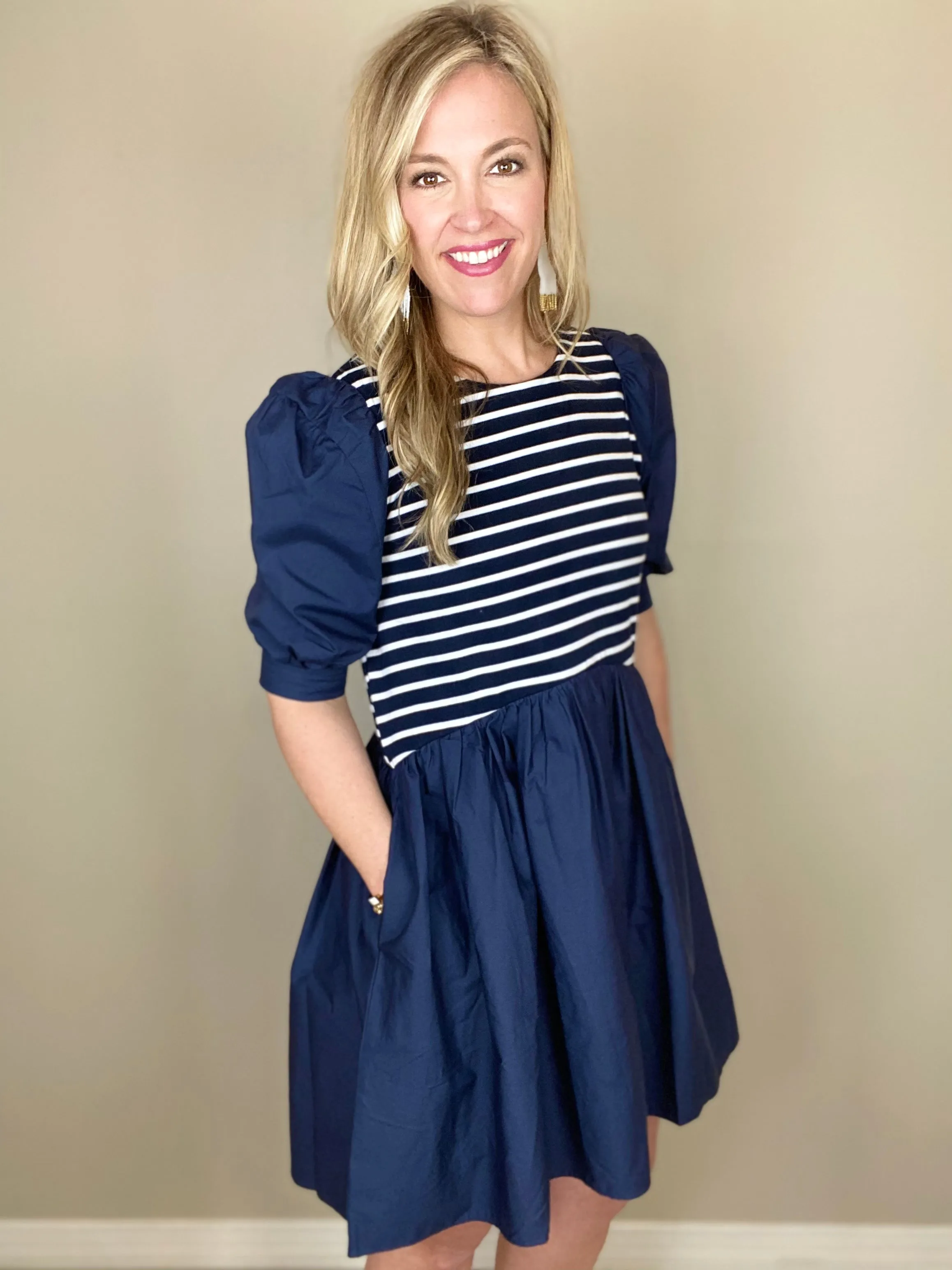 High Low Stripe Combo Dress