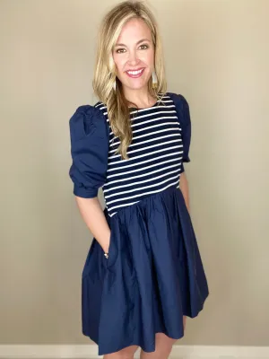 High Low Stripe Combo Dress