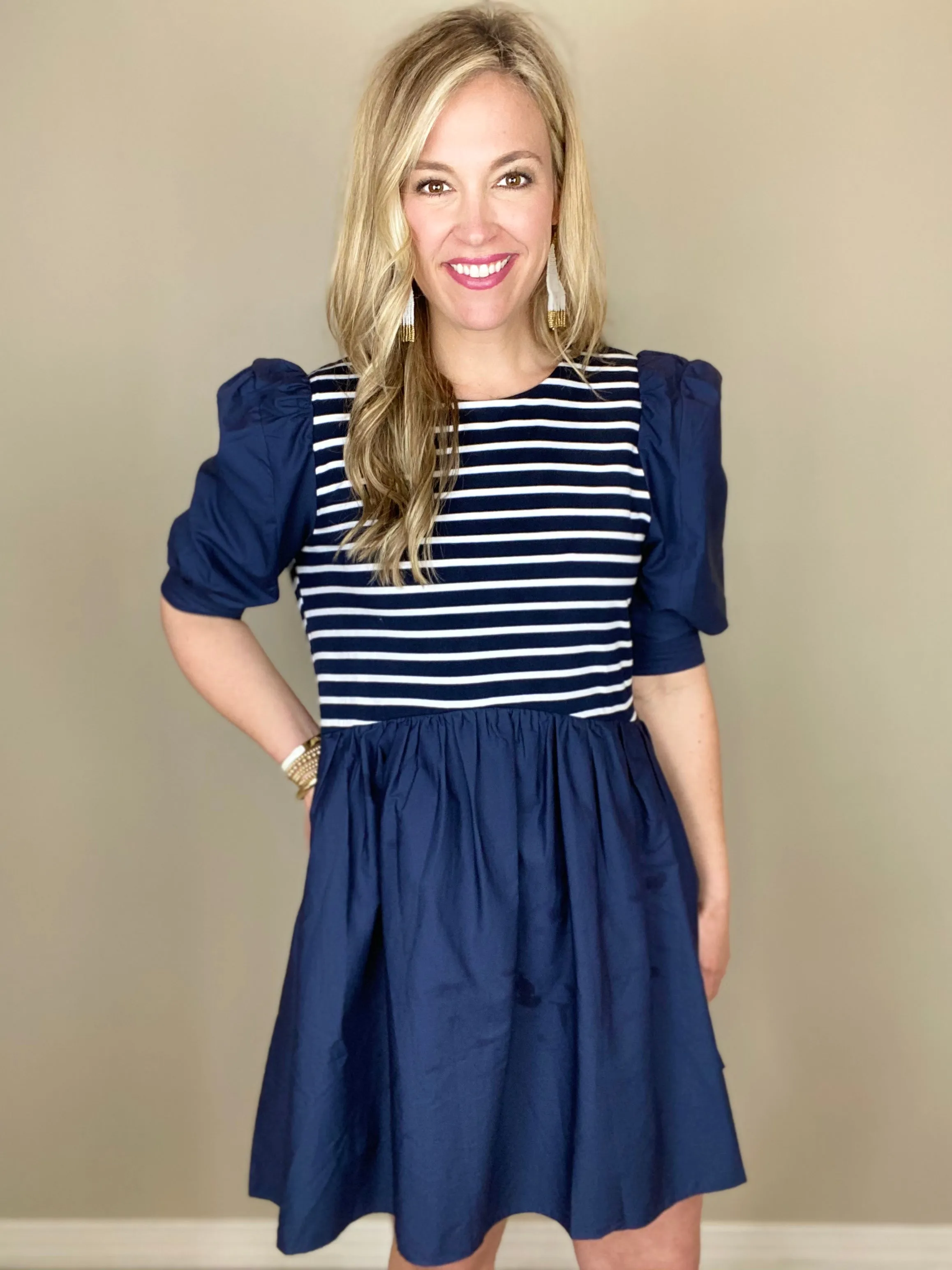 High Low Stripe Combo Dress