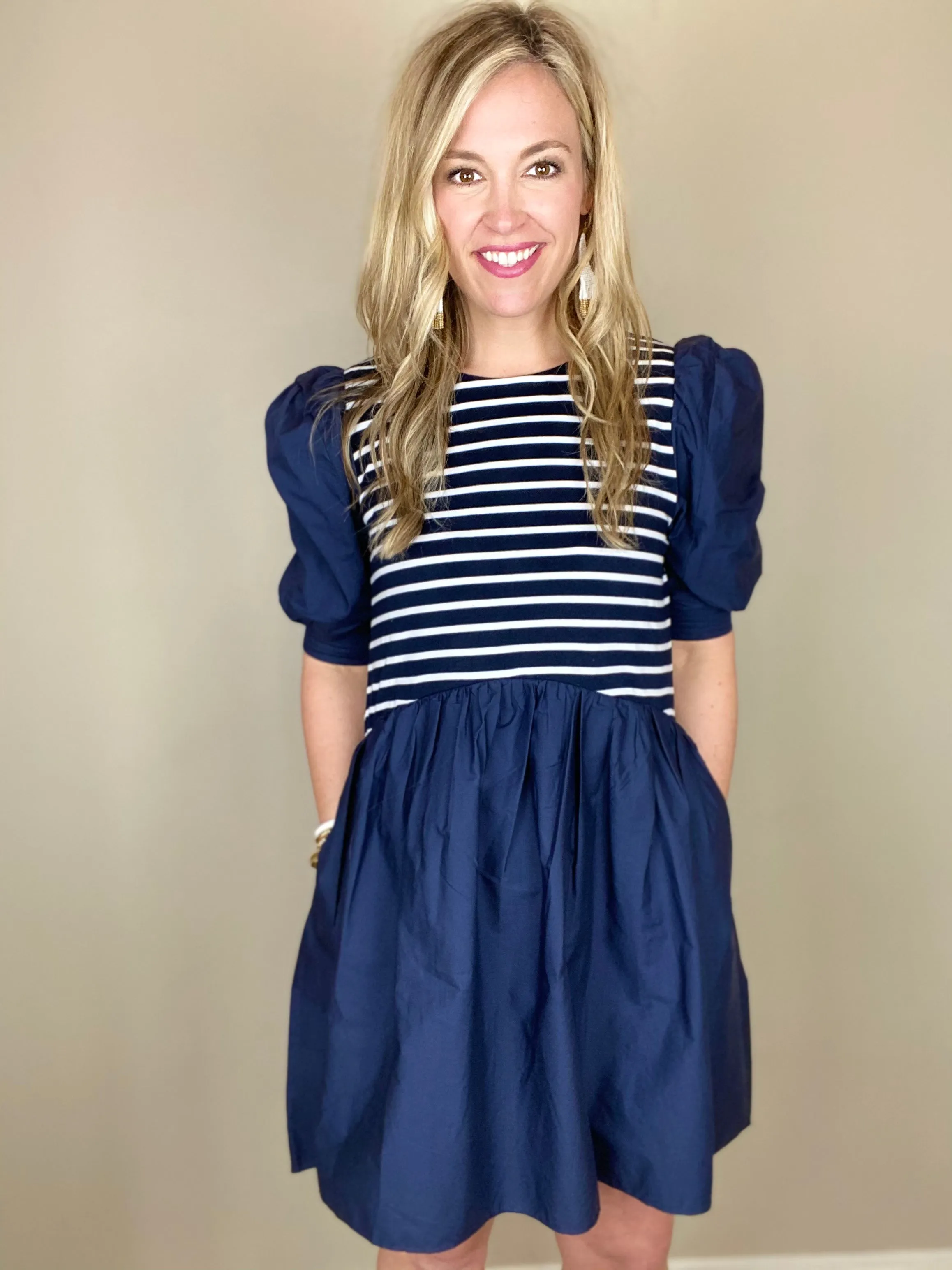 High Low Stripe Combo Dress