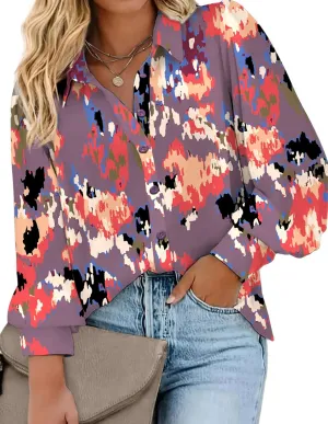 IN'VOLAND Womens Plus Size Button Down Shirts Print Long Sleeve Blouses Boho Floral Shirts Hawaiian Shirts Work Office Tops