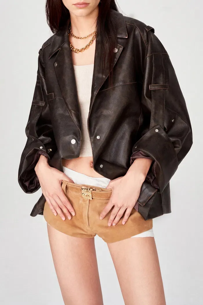 Irina Vintage Biker Jacket in Vegan Leather