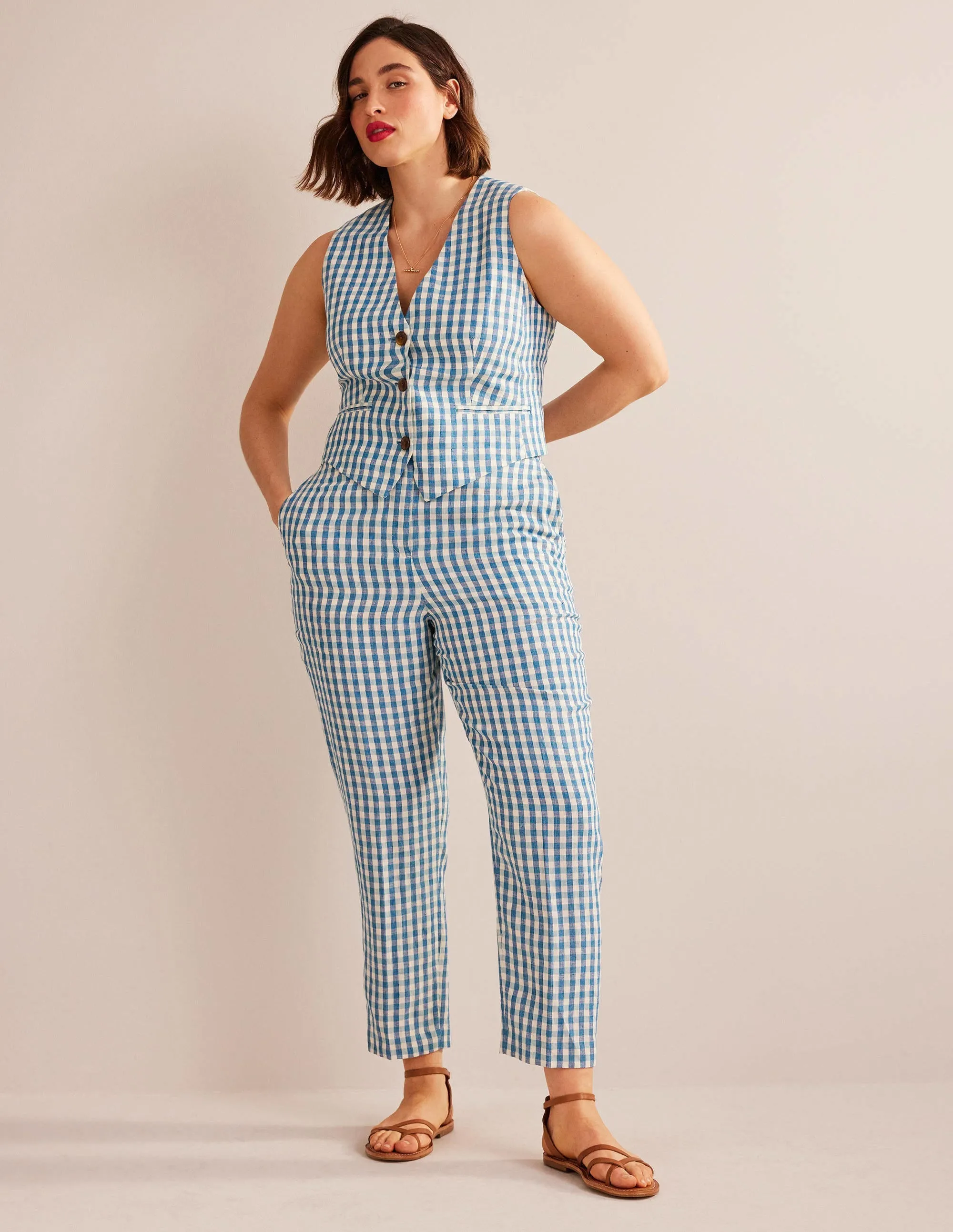 Kew Linen Trousers-Check