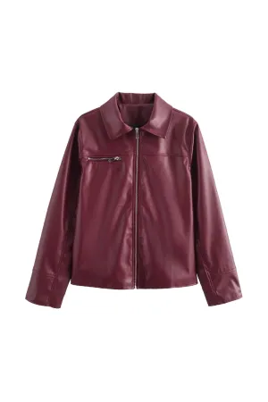 'Leah' Versatile Zippered Leather Jacket Coat