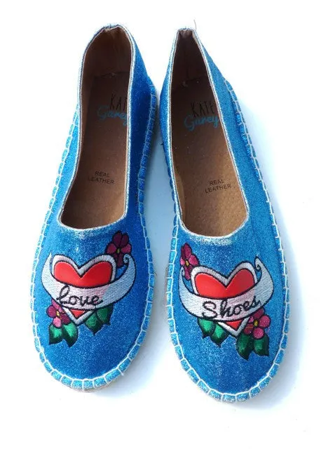 Love Shoes Tattoo Heart Glitter Espadrilles