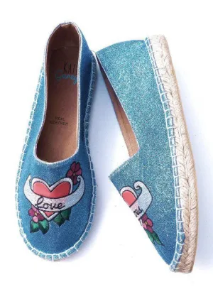 Love Shoes Tattoo Heart Glitter Espadrilles