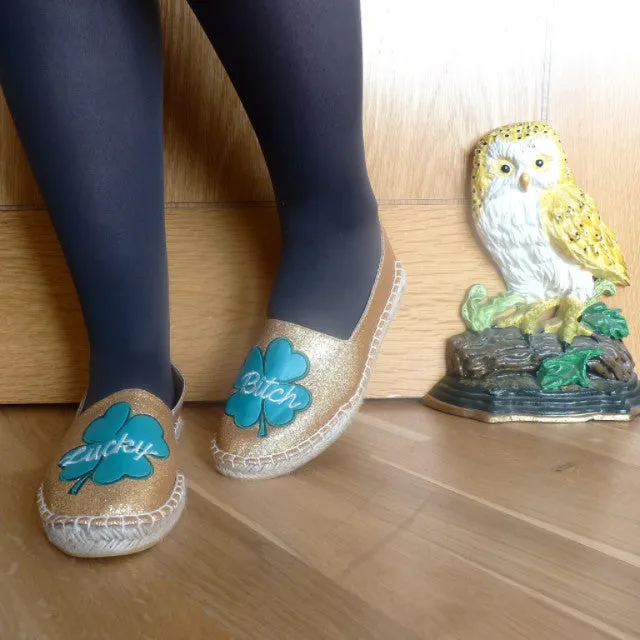 Lucky Clover Gold Glitter Espadrilles