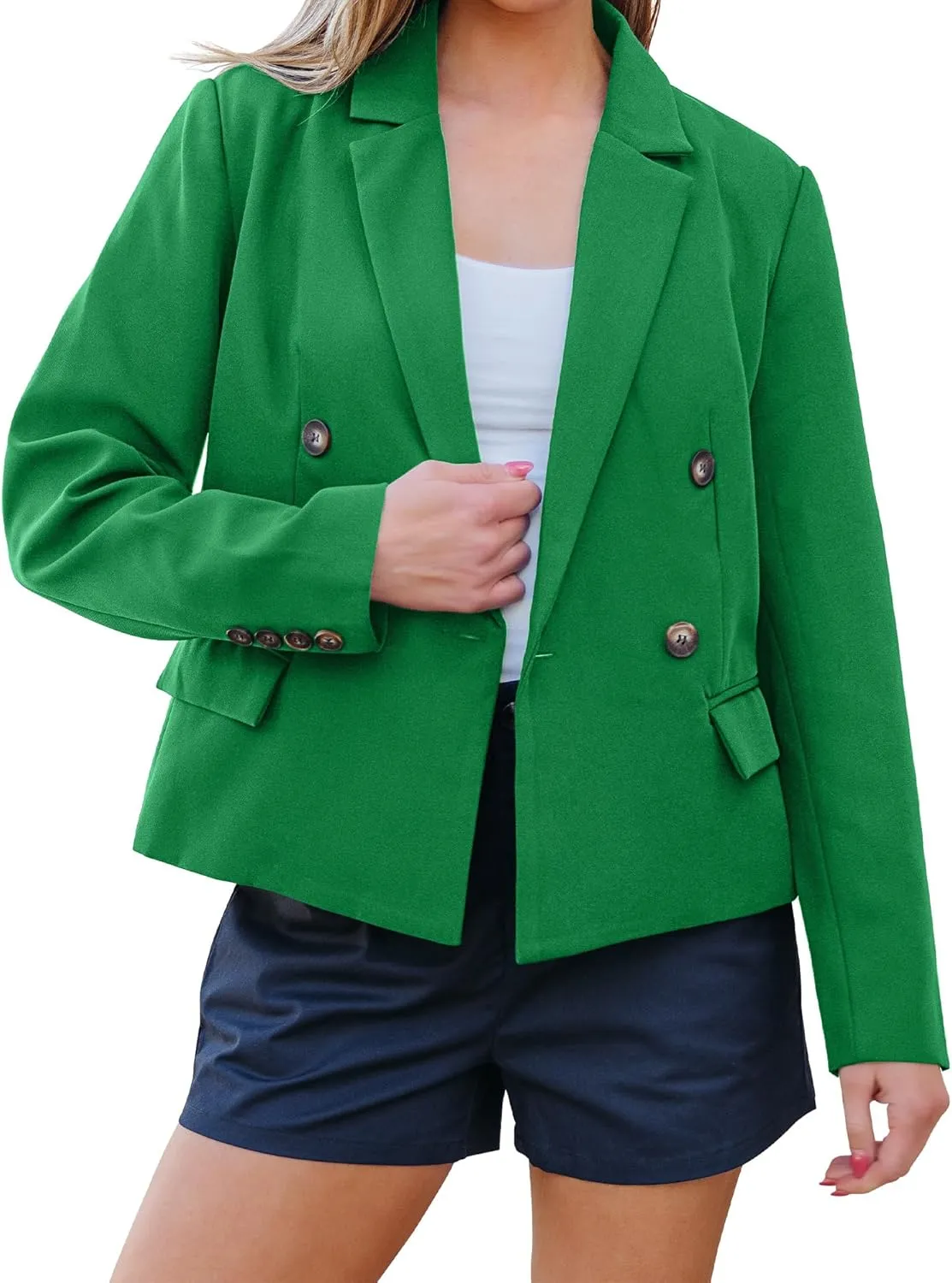luvamia Blazers for Women Business Casual Double Breasted Notched Lapel Long Sleeve Work Office Suit Jackets Blazer