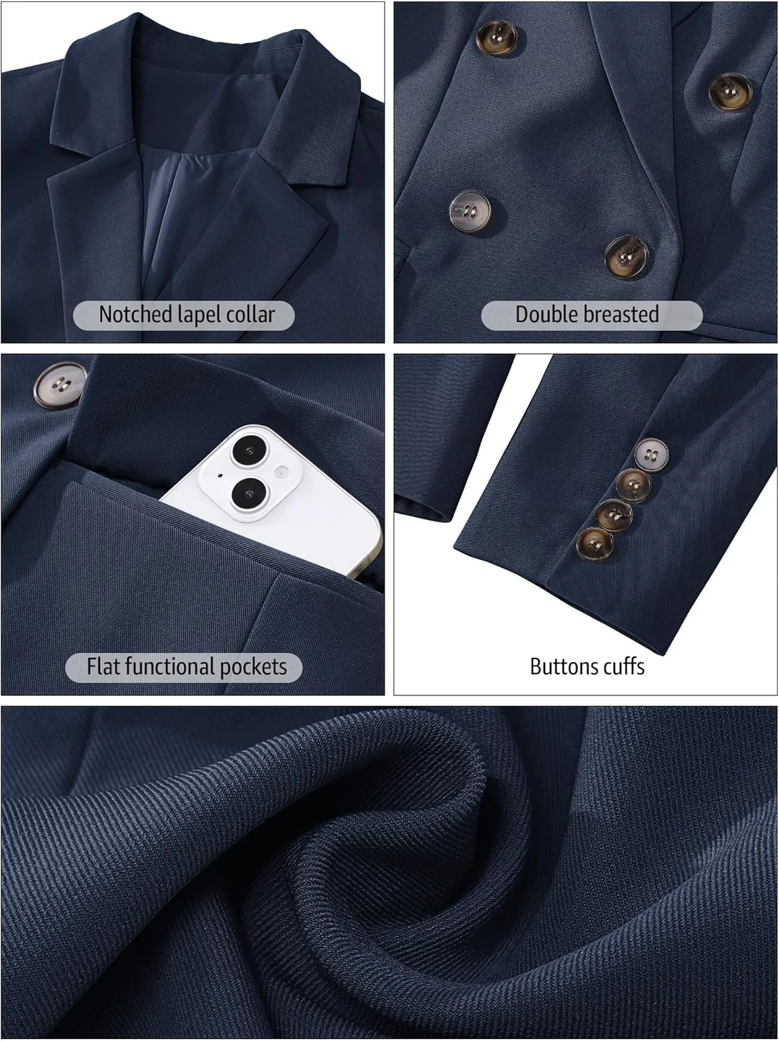 luvamia Blazers for Women Business Casual Double Breasted Notched Lapel Long Sleeve Work Office Suit Jackets Blazer