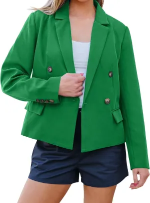luvamia Blazers for Women Business Casual Double Breasted Notched Lapel Long Sleeve Work Office Suit Jackets Blazer
