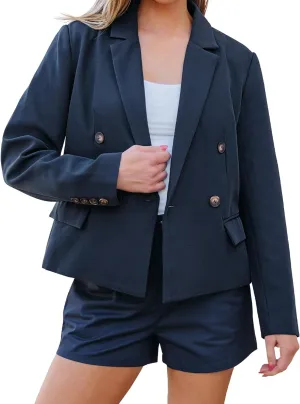 luvamia Blazers for Women Business Casual Double Breasted Notched Lapel Long Sleeve Work Office Suit Jackets Blazer