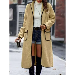 Luxurious Contrast Trim Long Sleeve Coat for Timeless Designer Clothing