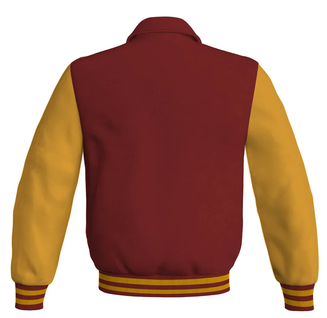 Luxury Bomber Classic Jacket Maroon Body and Golden Leather Sleeves